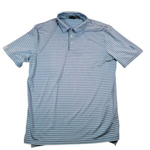 RLX Ralph Lauren Performance Polo Shirt Men's Sz Large Blue Striped Stretch Golf